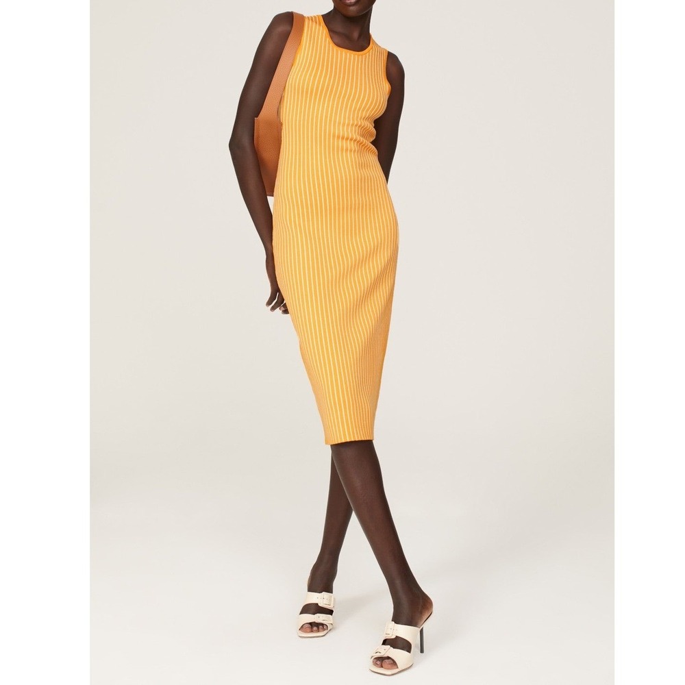 Jason Wu Collective Midi Dress Womens Medium Orange Ribbed Stripe Sleeveless